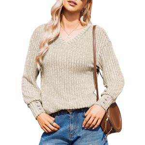 Sweaters for Women V Neck Knit Sweater Tops Dressy Casual Blouses 2025 Trendy Oversized Long Sleeve Shirts XL