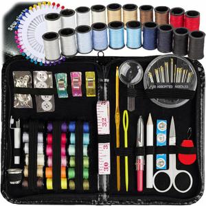 ARTIKA Sewing Kit for Adults and Kids (142 PCS) - Small Beginner Set w/Multicolor Thread, Needles, Scissors, Thimble & Clips - Emergency Repair and Travel Kits - Sewing Accessories and Supplies