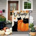 DLZDN Fall Black Cat Garden Flag Thanksgiving Garden Flag Autumn Pumpkins Welcome Yard Flag 12x18 Inch Vertical Double Sided Farmhouse Holiday Outside Decoration Burlap Yard Flag