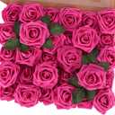 MACTING 30PCS Artificial Flower Roses, Real Touch Fake Flowers with Stems, Foam Roses for Wedding Bouquet Party Centerpieces Baby Shower Home Decorations (Hot Pink)