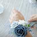 Ling's moment 2pcs Prom Wrist Corsage Artificial Flowers, Girl/Mother Corsages Wristlet Dcor for Homecoming/Wedding/Anniversary, etc. Dusty Blue