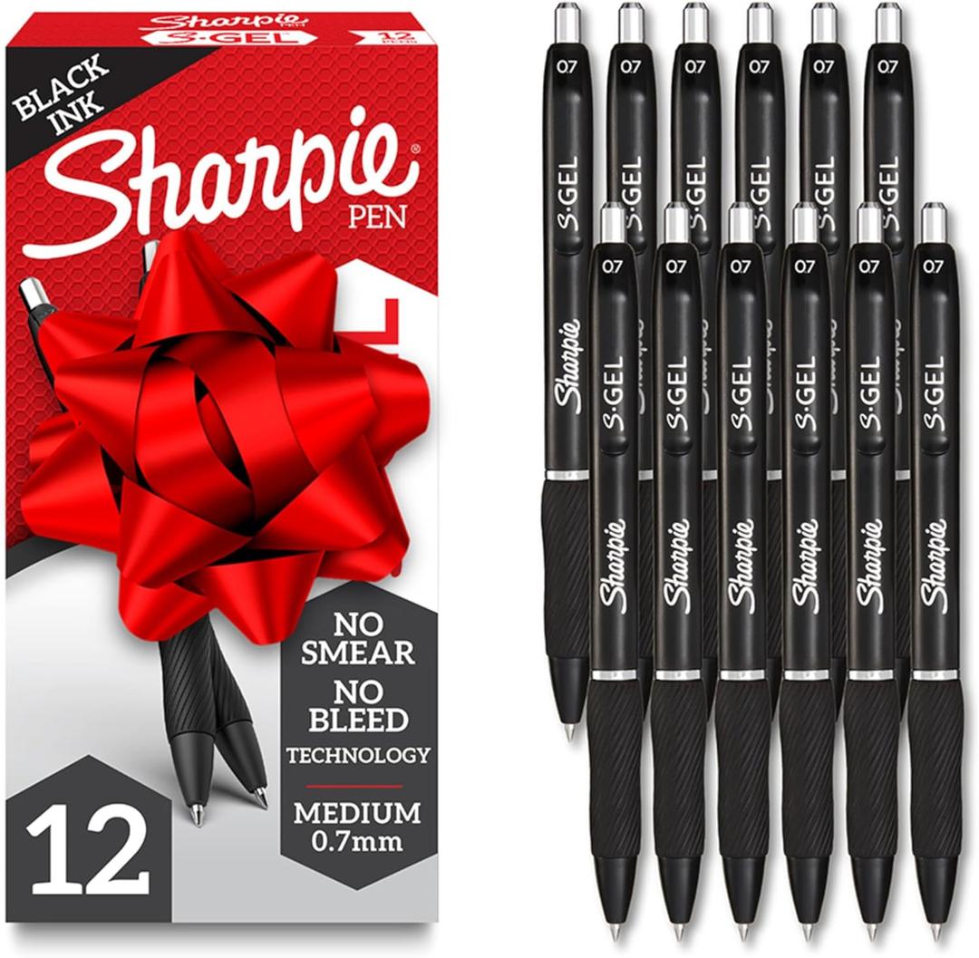 Sharpie SGel Gel Pens, Black Barrel, Medium Point (0.7mm), Black Gel Ink Pens, 12 Count  Home, Office, School, Journaling, Writing, NoteTaking, Teacher Supplies