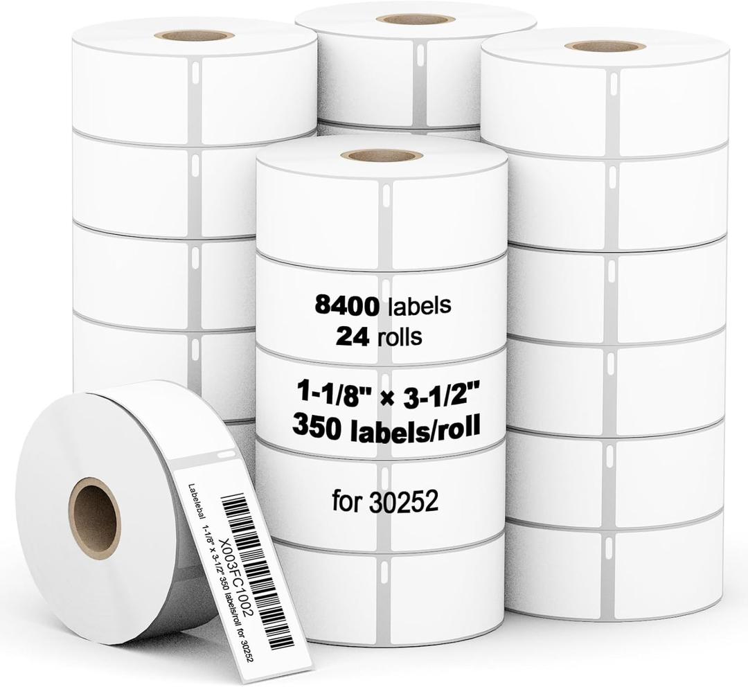 (8400 Labels/24 Rolls) Labelebal Compatible with DYMO 30252,1-1/8" x 3-1/2"(28mm x 89mm) Direct Thermal Labels, Shipping Replacement Labels Compatible for DYMO LabelWriter Printer (350 Labels/Roll) (Dm-30252-24 Rolls-8400 Pcs)