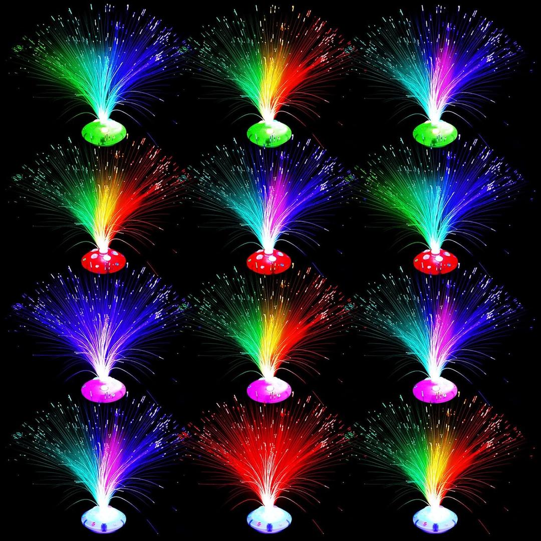 Retisee 12 Pcs Fiber Optic Lamp Multicolored Centerpiece Optic Lights Battery Powered with Cone Base Illuminated Crystals for Room Wedding Holiday Tables Disco Party