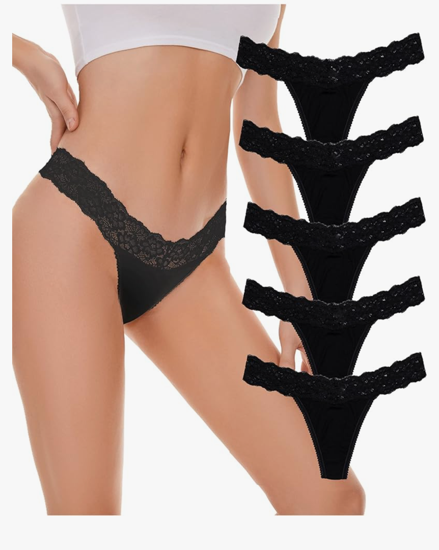 Lace Thongs for Women Pack Seamless Stretch No Show Underwear Cotton Modal Thong Panties 5 Pack, S