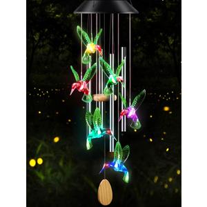 Wind Chimes,Hummingbird Solar Wind Chimes for Outside,Aluminum Tubes Memorial Wind Bell for Garden/Patio Decor Thanksgiving Gifts for Mom, Wife, Grandma Neighbors(25 Inch Deep Tone)