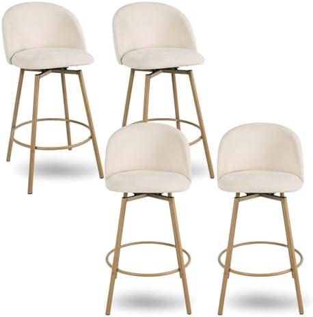 Homy Casa 27.6" Velvet Bar Stool Set of 2 – Soft Cloud-Touch Seat with Curved Back, Wood Grain Metal Legs & Armless Design for Kitchen Island or Home Bar, Beige