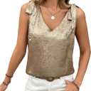 SHENHE Women's Metallic Tank Top Tie Bow V Neck Sleeveless Dressy Casual Going Out Blouse Top (M)