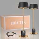 Cordless Table Lamp Set of 2, Rechargeable and Battery Operated, Powered by 2000mAh Battery, 18-Hour Run Time, Dimmable,Black and Gold Lamp for Bedroom, Kitchen,Restaurant, Buffet and Cafe