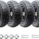 10-Inch Solid Replacement Tire and Wheel 4.10/3.50-4" - Flat Free Tires for Cart, Dolly, Hand Truck, Generator, Lawnmower, Garden Wagon with 5/8” Axle Bore Hole - Double Sealed Bearings (4)