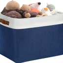 DULLEMELO Large Storage Baskets, Fabric Storage Bins for Organizing Foldable Linen Shelf Baskets for Clothes, Toys, Closet, Laundry (White&Blue,16"x12"x12"-1 Pack)