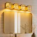 MELUCEE 4 Lights LED Bathroom Vanity Light with Unique Smoke Acrylic Panel, Modern Brass Vanity Light Bar Bathroom Light Fixtures Wall Sconce for Bath Powder Room Entryway, 20W 3000K Warm Lighting