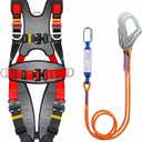 DIJJIG Fall Protection Safety Full Body Harness 5pt Adjustment Safe Comfortable Construction Positioning Harness Extra Long Thick Leg Back Padded Push-Button Quick-Lock Buckles OSHA and ANSI compliant