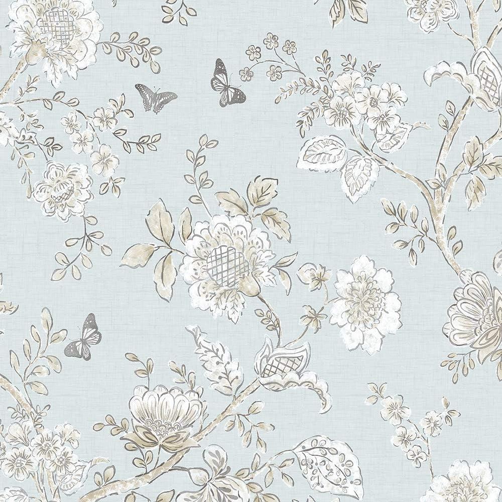 Norwall FH37537 Butterfly Toile Prepasted Wallpaper, Blue, Beige, French Blue, Light Blue, 50 Sq Ft