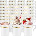 Baderke 48 Pcs Plastic Coffee Cups with Rim 8 oz Disposable Coffee Mugs with Handle Disposable Tea Cups Espresso Beverage Plastic Mugs for Wedding (White,Gold)