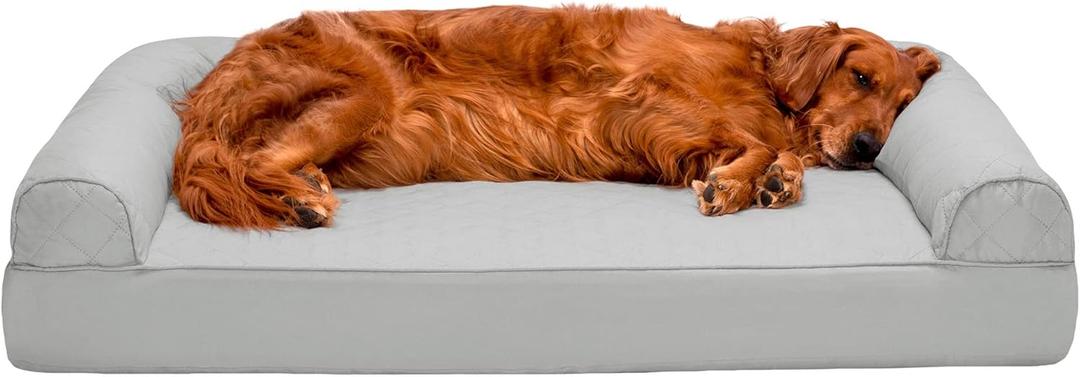 Furhaven Orthopedic Dog Bed for Large Dogs w/ Removable Bolsters & Washable Cover, For Dogs Up to 95 lbs - Faux Fur & Velvet Sofa - Dark Sage, Jumbo/XL