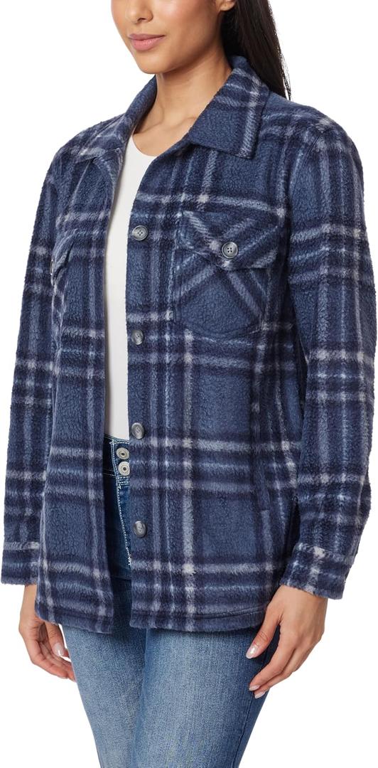 WallFlower Casual Fleece and Plaid Shackets Jackets Juniors for Women, Soft Button-Down (XL)