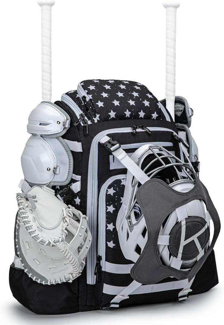 KAVIGOR Catchers Gear Bag, 80L Baseball/Softball Backpack Holds 2 Sets of Gear with Shoe Compartment, Helmet Holder & Cooler Pocket (Black)