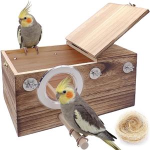 kathson Parakeet Nesting Box,Wooden Cockatiel Breeding Mating Boxes,Parrots Nest House Hut for Cage,Bird Nesting Box for Budgie,Conure,Canary,Finch and Small Medium Birds, L