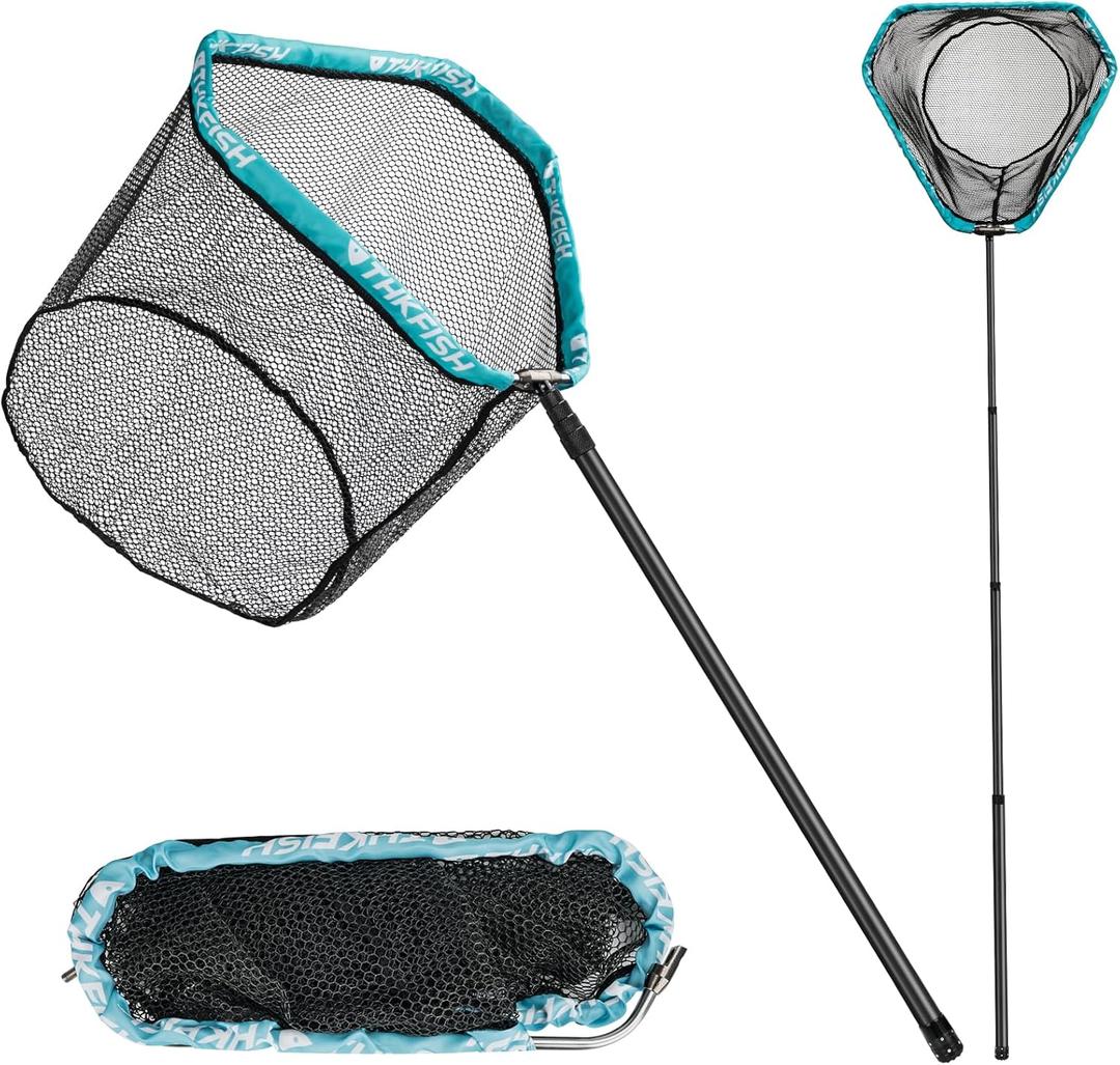 THKFISH Carbon Fiber Fishing Net - Long Handle, Portable Telescopic Landing Net - 27 to 157.5 Inch - Aluminum Mesh Frame Rubber Coated (83 Telescopic Handle/17.7 Hoop Size)