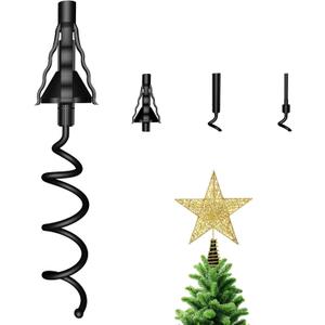 Christmas Tree Topper Holder - Twist On Universal Stabilizer with Adjustable Attachments. Secure Lock for Treetop Ornaments, Fits Most Basic Tree Types & Topper Bases (Black)