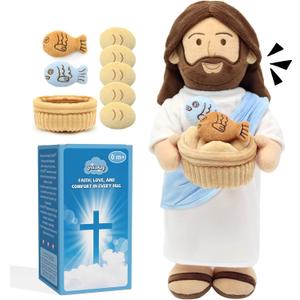 Yelakey 14" Jesus Plush Talking Doll,Jesus Stuffed Doll Plushie Speaks Bible Verses Story Bible Songs Religious Gift for Kids Easter Christmas