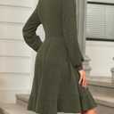 AUSELILY Womens Fall Dress 2025 Square Neck Long Sleeve Dresses Casual A Line Knit Sweater Dress with Pockets, Army Green L