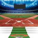 Hahafelt 2 Pcs Baseball Party Decoration Set 80'' x 60'' Baseball Field Backdrop 10 ft Ball Floor Runners Sports Themed Birthday Party Background Ball Field Rug Sports Wall Photo Prop Sign Lawn Supply