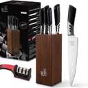 Knife Block Set, 7 Piece Cooking Knife Set, Premium Kitchen Knife Set with Knife Block and Sharpener, Hardwood Brown Knife SetNew Apartment Gift