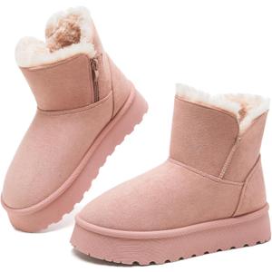 THATXUAOV Womens Ankle Winter Boots, Anti-Slip Suede Mini Boot For Women,Side Zipper Platform Slip On Snow Boots With Fur Lining (7.5, Pink)
