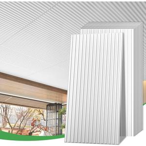 24 PCS 24x48 Inch Slat White Ceiling Tiles, 2x4 Ft Fluted Drop Ceiling Panels for Interior Decor PVC Waterproof Ideal for Bathroom Living Room Bedroom Office Commercial Spaces Cover 192 Sq.Ft