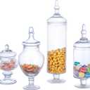 MyGift 4 Piece Set Clear Glass Apothecary Jars with Lids, Bathroom Decor, Candy Buffet, Wedding Centerpiece Decorative Jar