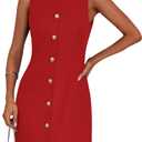 PRETTYGARDEN Work Dresses for Women 2026 Summer Business Formal Short Dress Sleeveless Button Down Elegant Office Outfits (X-Large, Red)
