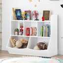 UTEX Toy Storage Organizer with Bookcase, Kids Multi Shelf Cubby for Books,Toys, Storage Organizer for Boys,Girls Play Room/Bedroom-White