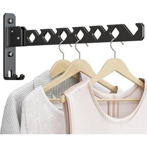 Wall Mounted Clothes Drying Rack, Wall Clothes Hanger Foldable, Laundry Hanger Hook for Bathroom, Wall Clothes Rack Indoor, Perfect for Small Spaces, Matte Black