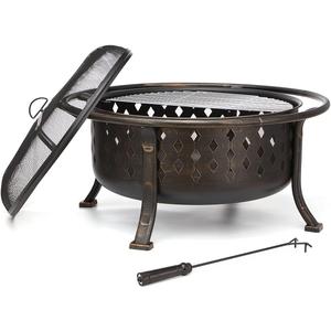 36 Inch Fire Pits for Outside Outdoor Wood Burning Firepit with BBQ Grate Large Heavy Duty Steel Firepit Bowl Bonfire Pit for Patio Backyard Garden Camping