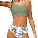 Queenstyle Girls Swimsuits Bikini Set Kids Cutout Bathing Suit Bikini Top Two Piece Girls' Swimwear, 13-14Y