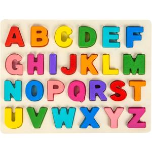 Attmu Alphabet Puzzles Wooden Puzzles for Toddlers Toy, Shape ABC Puzzle Alphabet Learning Toys Preschool Educational Toys Gift for Girls Boys (Multicolor)