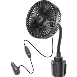 12V Car fan, 3-Speed Portable Vehicle Fan for Front Seat, Cigarette Lighter Powered with Car Charger, Mounted in Cup Holder, 360 Rotation, Car Necessities for Dog/SUV/RV/Truck/Van