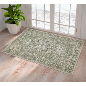 Washable Entryway Rug 3x5 | Non Slip Rug Runners for Hallways, Entryways, Kitchens, Bathrooms, Bedrooms | Ultra-Soft Flannel Carpet Kitchen Rug with Rubber Backing (Sage Brown, 3x5)