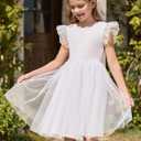 Haloumoning Girls Tulle Dress Kids Summer Backless Flower Girl Dress for Birthday Party 5-14Y (White)