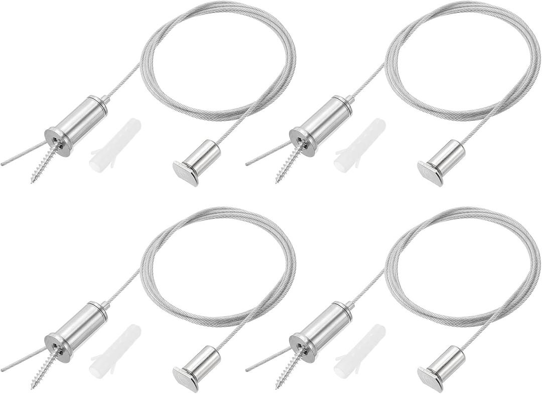 PATIKIL Ceiling Hanging Wire Cable Kit, 1m/3.3ft 4 Set Adjustable Light Suspend Cable Kit Panel Hanging Rope Clamp Slotted Round Nail for Pendant Light Fitting Aquarium Lights, Style 1