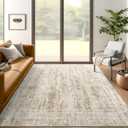 5x7 Area Rugs Brown Low Pile Indoor Washable Trendy Faded Style Rugs for Bedroom Living Room Dining Room Foldable Non-Slip Thin Print Mat