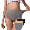 ANNYISON Womens Underwear 3 Pack, Soft Cotton High Waist Breathable Solid Color Briefs Panties for Women (Black +Beige + Grey, XL)