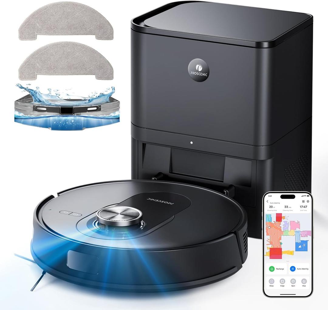 Proscenic Q8 Max Robot Vacuum and Mop with Self Emptying for 60 Days, 5,000 Pa Suction, LiDAR Navigation with Home Mapping, 200 Min Run, Auto Self-Charging, WiFi APP Control for Floor (Black)