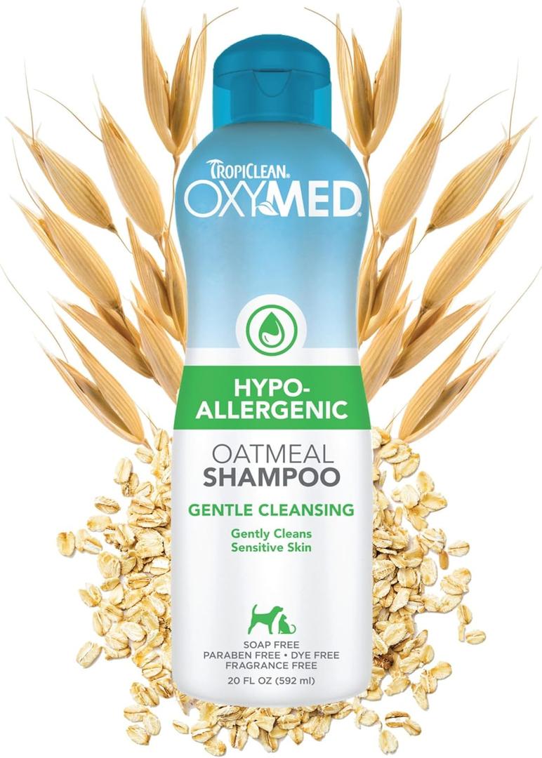 TropiClean OxyMed Hypoallergenic Dog Shampoo for Allergies and Itching, Skin Soothing Shampoo for Pets with Sensitive Skin, Tearless, Cat Safe, 20oz.