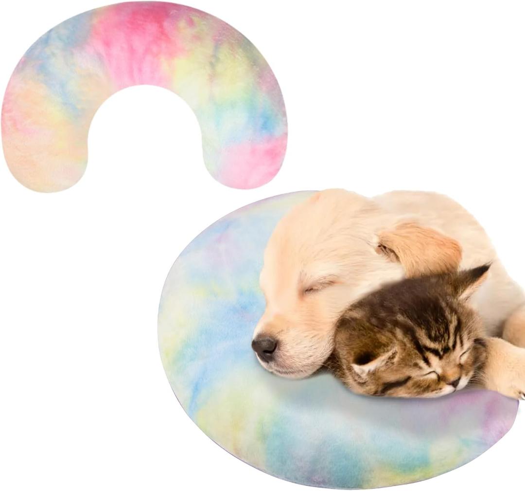 Dog Neck Pillow, Dog Cat Calming Pillow Soft, Fluffy Cozy Pet Body Pillow,Anxiety Relief Pillow for Joint Relief Sleeping Improve (Large, Pink Blue)