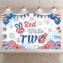 Fabric 72x43inch 4th of July Red White and Two Birthday Backdrop | Independence Day Patriotic Fireworks Star Stripe Photography Background, Newborn Party Decorations, Photo Props