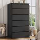 Black Tall 7 Drawer Dresser for Bedroom, Modern Wood Closet Dressers & Chests of Drawers with Jewelry Storage, 23.6" L*15.8" W*47.5" H in Large Vertical Dresser for Bedroom, Living Room, Nursery