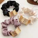 6 Pcs Metal Hair Scrunchies for Women & Girls, Silk Satin Elastic Hair Ties, Ponytail Holders for Thick & Thin Hair, Luxury Strong Hold Hair Accessories